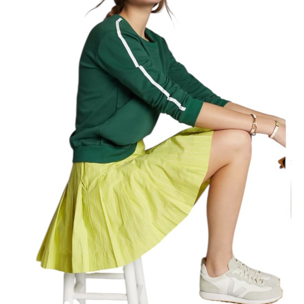 ANTHRO LOVE BIRDS GREEN YELLOW PLEATED SKIRT M